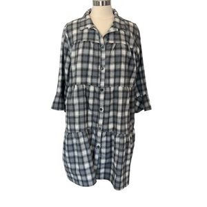 Davi & Dani Women’s Plaid Tiered Button Up Dress Sz L
